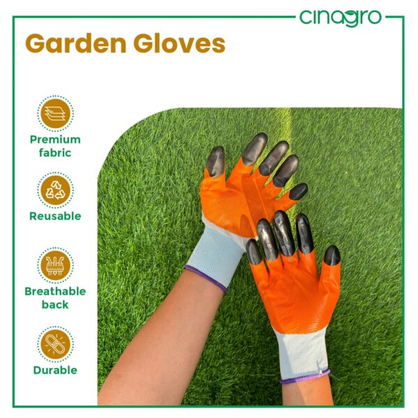 Cinagro Garden Gloves for Gardening Work, Durable Hand Gloves for Home Garden Use, Essential Gardening Accessories for Plant Care, Digging, Weeding & Outdoor Tasks, Reusable Protective Gloves (Orange)