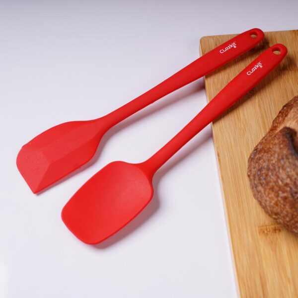 Clazkit Large Spatula & Large Spoon, Non-Stick Silicone Spatula Set Clazkit Large Spatula & Large Spoon, Non-Stick Silicone Spatula Set for Cooking & Baking, Seamless Design Food-Grade & BPA-Free, Dishwasher Safe (RED) Set of 2