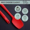Clazkit Large Spatula & Large Spoon, Non-Stick Silicone Spatula Set for Cooking & Baking, Seamless Design Food-Grade & BPA-Free, Dishwasher Safe (RED) Set of 2