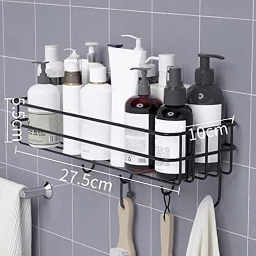 Copper Shower Caddy Shelf 2-Pack Black Wall Mount Bathroom Organizer with 4 Hooks, No-Drill Adhesive Storage Rack for Shampoo, Toiletries, Kitchen, Rustproof Shelf for Bathroom Accessories