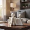 Couple Family Statue | Ceramic Thinker Sculpture | Home Decor Items for Living Room Show Piece | Table Artifact (White | Set of 3), People