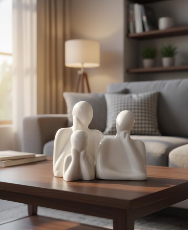 Couple Family Statue | Ceramic Thinker Sculpture | Home Decor Items for Living Room Show Piece | Table Artifact (White | Set of 3), People