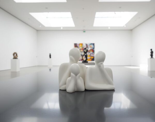 Couple Family Statue | Ceramic Thinker Sculpture | Home Decor Items for Living Room Show Piece | Table Artifact (White | Set of 3), People