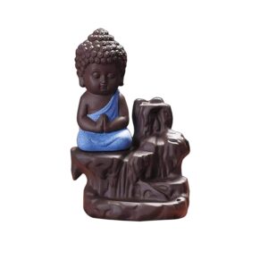 Craftvatika Meditating Monk Buddha Smoke Backflow Cone Incense Holder Showpiece For Office Desk,Living Room,Home Decor Decoration Gift Items,Buddha Smoke Fountain For Home Decor - Multicolor