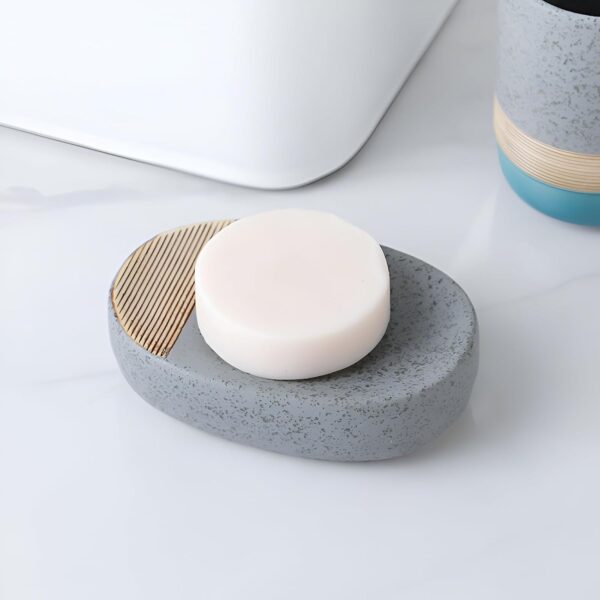 Crox Ceramic Bathroom Accessories Set (4 Pieces) – Soap Dispenser, Toothbrush Holder, Tumbler & Soap Dish | Modern Stone Finish Bathroom Countertop Set