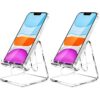 Crpich Acrylic Cell Phone Stand, Portable Phone Holder, Clear Phone Stand for Desk, Compatible with Phone16 15 14 13 12 Pro Max 11 Xr Plus SE, Switch, Android Smartphone, Pad, Desk Accessories, 2 Pack