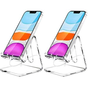 Crpich Acrylic Cell Phone Stand, Portable Phone Holder, Clear Phone Stand for Desk, Compatible with Phone16 15 14 13 12 Pro Max 11 Xr Plus SE, Switch, Android Smartphone, Pad, Desk Accessories, 2 Pack