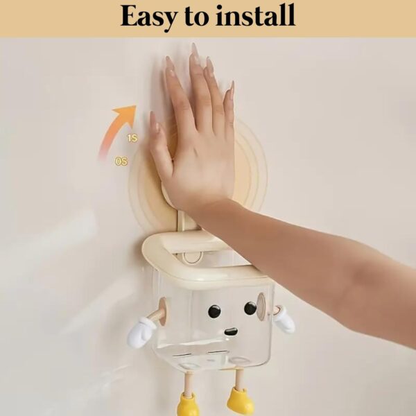 Cute Cartoon Wall-Mounted Storage Holder with Suction Cup – Waterproof Drain Basket Organizer for Bathroom, Kitchen, Vanity – Reusable Adhesive, Fun Design for Sponges, Toiletries & Accessories