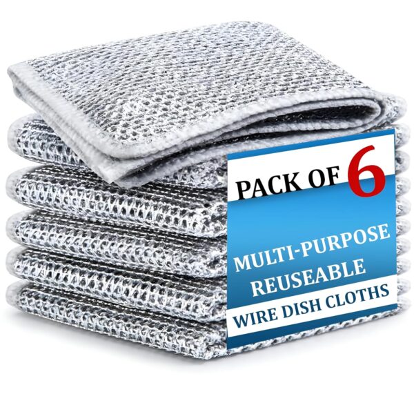 DALUCI 6 Pcs Non-Scratch Steel Wire Dishwashing Cloth | Heavy-Duty DALUCI 6 Pcs Non-Scratch Steel Wire Dishwashing Cloth | Heavy-Duty Scrubber for Utensils, Dishes & Kitchen Cleaning | Reusable & Durable Cleaning Cloth for Sink & Countertops