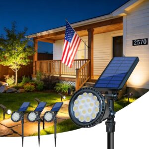 DBF Solar Lights Outdoor Upgraded, 18 LED Waterproof Solar Landscape lights Solar Spotlight Wall Light Auto On/Off Wireless Landscape Lighting for Garden Yard Pathway Pool Area, Pack of 4 (Warm White)