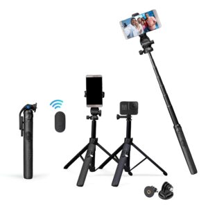 DIGITEK® (DTR-525 SS) 160 CM Long Tripod Selfie Stick with Wireless Remote, Aluminum Rod with 3 Legs Base, 360° Head, GoPro Adapter, 7 Section Adjustment - Compatible with Phones & Action Cameras