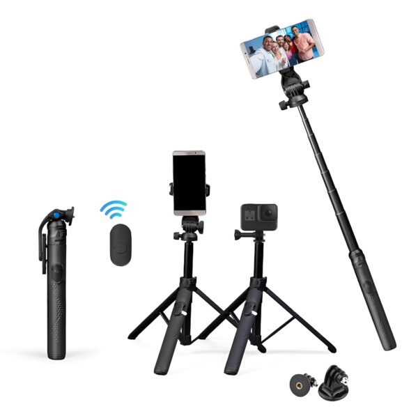 DIGITEK® (DTR-525 SS) 160 CM Long Tripod Selfie Stick with Wireless Remote, Aluminum Rod with 3 Legs Base, 360° Head, GoPro Adapter, 7 Section Adjustment - Compatible with Phones & Action Cameras