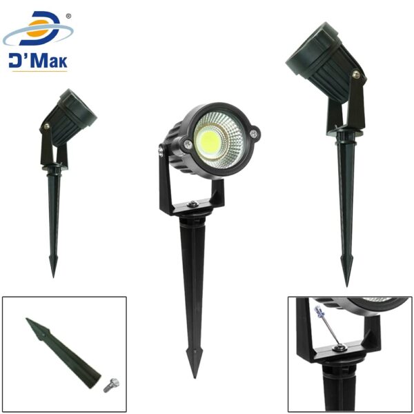 D'Mak 3 Watt and Spike Focus 'IP65 ' Water Resistant and Adjustable 180° Black Aluminium Body Outdoor LED Garden Lights (Warm White) - Pack of 10