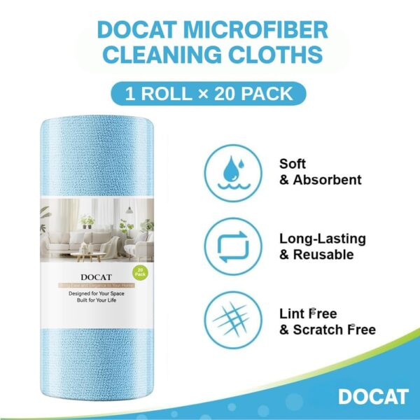 DOCAT-Microfiber-Cleaning-Cloth-Roll-25x25-cm-Reusable-and-Washable-Tear-Away-Kitchen-Towel-Roll-Very-Soft-Cleaning-Cloths-for-Home-Kitchen-Office-Electronics-Car-Cleaning-Blue-20-Pack.jpg DOCAT Microfiber Cleaning Cloth Roll 25x25 cm, Reusable and Washable Tear-Away Kitchen Towel Roll, Very Soft Cleaning Cloths for Home, Kitchen, Office, Electronics, Car Cleaning (Blue, 20 Pack)