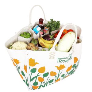 DOUBLE R BAGS Reusable Large Heavy Duty Waterproof Shopping Bags Kitchen Essentials/Grocery Bag/Vegetable Bag/jhola/Carry Bag/thela with Full Handles Best Gift for Diwali (18x11x14.50, Large)