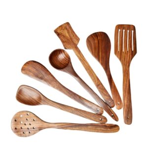 Decorlay Natural Wooden Spoon Set For Cooking Includes Frying Serving Decorlay Natural Wooden Spoon Set For Cooking Includes Frying Serving Spatula Chapati Dessert Rice Spoons Wooden For Nonstick Cookware Kitchen Utensils And Cooking Spoon Set Of 7 - 35.56 Cm