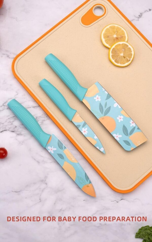 Deeliance Stainless Steel 3-Piece Kitchen Knife Set Chef Knife Set | Meat Knife with Sharp Blade with Ergonomic Handle for Home Kitchen and Restaurant - Orange-Sky Blue