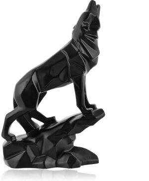 Deepak Craft Gallery Handcrafted Black Wolf Sculpture - Diamond Cut Design Home Decor Figurine for Living Room or Office