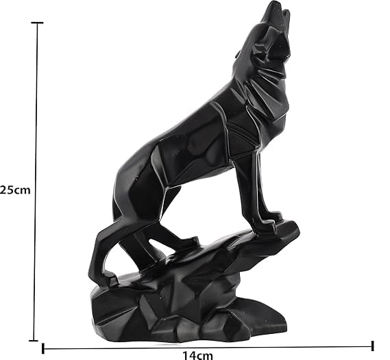 Deepak Craft Gallery Handcrafted Black Wolf Sculpture - Diamond Cut Design Home Decor Figurine for Living Room or Office