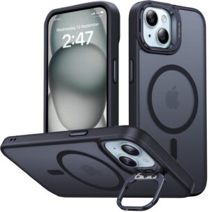 EGOTUDE Thermoplastic Polyurethane Stand Case For iPhone 15&iPhone 14|Translucent Frosted Back Cover Compatible With Mag