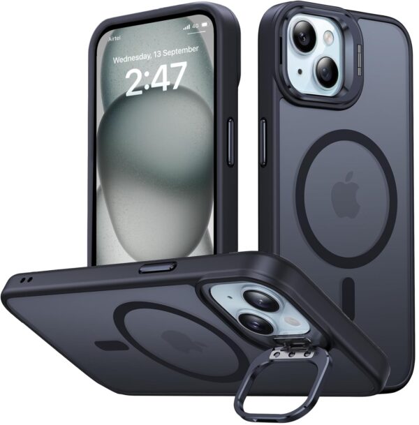 EGOTUDE Thermoplastic Polyurethane Stand Case For iPhone 15&iPhone 14|Translucent Frosted EGOTUDE Thermoplastic Polyurethane Stand Case For iPhone 15&iPhone 14|Translucent Frosted Back Cover Compatible With Mag