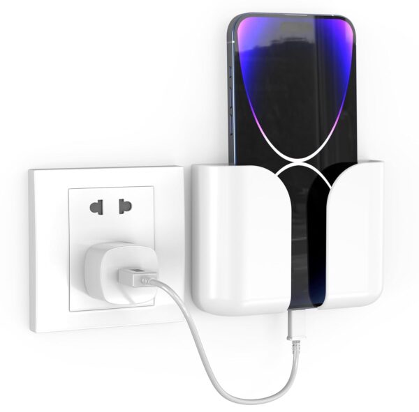 ELV Wall Mounted Mobile Smartphone Holder Storage Case for Phones with Strong Adhesive Strips | Wall Mount Mobile Stand/Multi-Purpose Stand for Phone Charging (White)