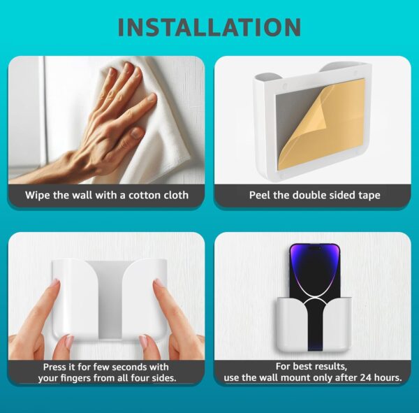 ELV Wall Mounted Mobile Smartphone Holder Storage Case for Phones with Strong Adhesive Strips | Wall Mount Mobile Stand/Multi-Purpose Stand for Phone Charging (White)