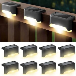 EMBOX Solar Light Outdoor Garden Waterproof Stair Deck Pool Patio Fence Gate Yard Floor Step Railing Window Balcony Sunlight Pathway (Black 8, Standard)