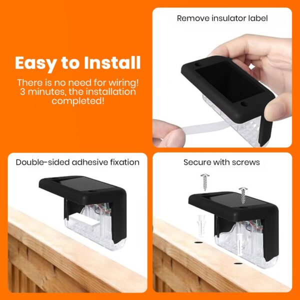 EMBOX Solar Light Outdoor Garden Waterproof Stair Deck Pool Patio Fence Gate Yard Floor Step Railing Window Balcony Sunlight Pathway (Black 8, Standard)