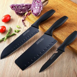 ESPERO Knife Set, Kitchen Knife Pack of 3 with Cover, Stainless Steel Knives for Kitchen| Sharp Edge Cutting Chef Knifes for Chopping Vegetables, Multipurpose Knife, Knife for Kitchen Use (3 Pcs Set)