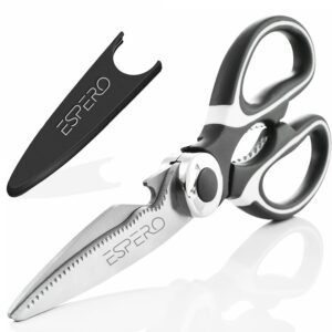 ESPERO Multi Purpose Made In Japan Kitchen Scissors, food scissors,Premium Stainless Steel Solid Kitchen Shears for Meat, Seafood, Chicken, Vegetables, Herbs, BBQ, Bottle Opener (Black)