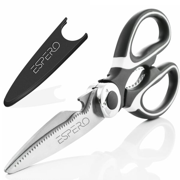ESPERO Multi Purpose Made In Japan Kitchen Scissors, food scissors,Premium ESPERO Multi Purpose Made In Japan Kitchen Scissors, food scissors,Premium Stainless Steel Solid Kitchen Shears for Meat, Seafood, Chicken, Vegetables, Herbs, BBQ, Bottle Opener (Black)