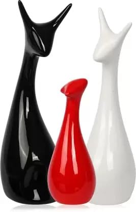 Earthystone Glossy Deer Family Show Piece for Home Decorative Item Decorative Showpiece - 28 cm (Ceramic, Red, White, Black)