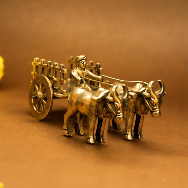 Ekhasa 100% Pure Brass Bullock Cart Home Decor (Size: 12 cm) | Bailgadi for Gift | Bullock Cart Showpiece Brass Antique Decor Item | Bail gadi Brass Artifacts for Living Room Home Decorative Items