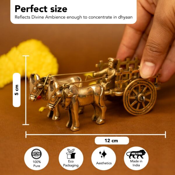 Ekhasa 100% Pure Brass Bullock Cart Home Decor (Size: 12 cm) | Bailgadi for Gift | Bullock Cart Showpiece Brass Antique Decor Item | Bail gadi Brass Artifacts for Living Room Home Decorative Items