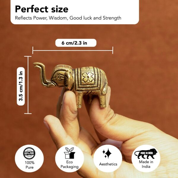 Ekhasa 100% Pure Brass Elephant Idol Showpiece Figurine Feng Shui (Small Size) | Vastu Items for Home décor for Good Luck | Elephant Decorative Items Show Pieces for Living Room (Set of 2)