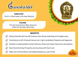 Ekhasa 100% Pure Brass Ganesha Idol (Size: 8.7 cm) | Pital Ganesh Murti for Pooja Room, Home Decor, Office Desk and Car Dashboard | Vinayagar Statue for Diwali Puja