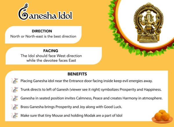 Ekhasa 100% Pure Brass Ganesha Idol (Size: 8.7 cm) | Ekhasa 100% Pure Brass Ganesha Idol (Size: 8.7 cm) | Pital Ganesh Murti for Pooja Room, Home Decor, Office Desk and Car Dashboard | Vinayagar Statue for Diwali Puja