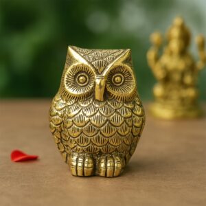 Ekhasa 100% Pure Brass Golden Owl Showpiece for Home, Office or Table Decor, Work Desk or as Paper Weight Stylish | Metal Owl Statue for Good Luck & Vastu | Vintage or Aesthetic Showpieces for Gift