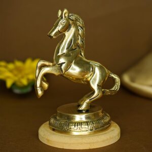 Ekhasa 100% Pure Brass Jumping Horse Statue Showpiece for Home Decor | Running Horse Statues for Vastu & Good Luck | Horse Show Piece for Office Table | Antique Brass Items for Housewarming Gift