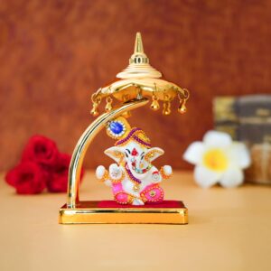Ekhasa Ganesh Idol for Car Dashboard with Umbrella | Ganpati Idol for Cars | Vinayak Idols for Car Dash Board, Home Decor | Ganapathi for Home | Vinayagar Statue for Office Desk