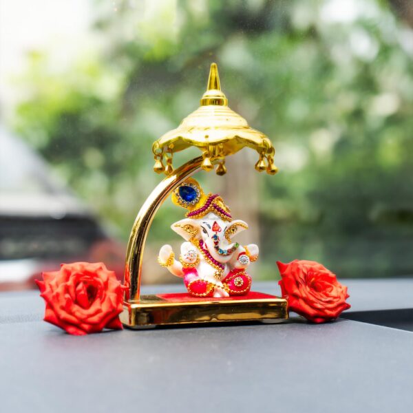Ekhasa Ganesh Idol for Car Dashboard with Umbrella | Ganpati Idol for Cars | Vinayak Idols for Car Dash Board, Home Decor | Ganapathi for Home | Vinayagar Statue for Office Desk