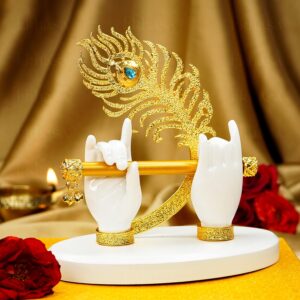 Ekhasa Lord Krishna Hands with Flute Idol (Small Size) | Ekhasa Lord Krishna Hands with Flute Idol (Small Size) | Krishnaji Divine Hands Idol with Flute and Peacock Feather | Krishna Statue for Car Dashboard & Griha Pravesh Gift