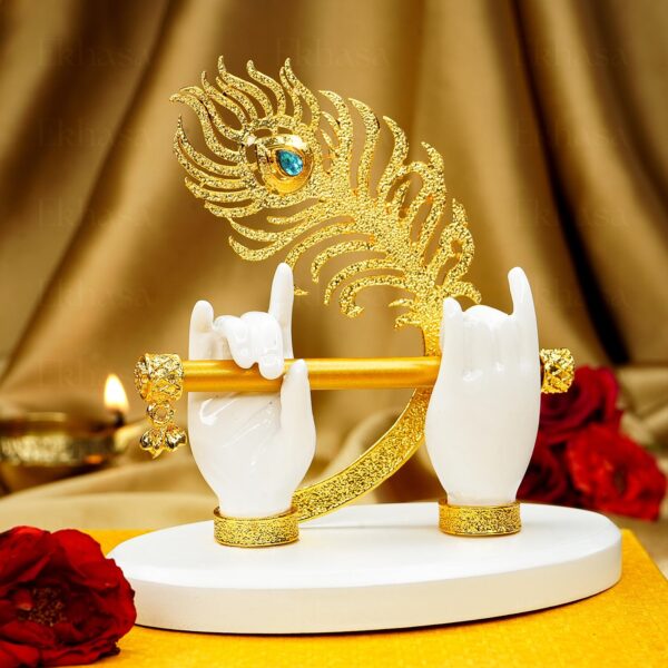 Ekhasa Lord Krishna Hands with Flute Idol (Small Size) | Ekhasa Lord Krishna Hands with Flute Idol (Small Size) | Krishnaji Divine Hands Idol with Flute and Peacock Feather | Krishna Statue for Car Dashboard & Griha Pravesh Gift