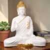 Elegant White & Gold Buddha Statue Meditative Abhaya Mudra Figurine for Home Dcor, Spiritual Gifts & Meditation Spaces (15 inch/ 38cm) Golden Stripe