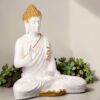 Elegant White & Gold Buddha Statue Meditative Abhaya Mudra Figurine for Home Dcor, Spiritual Gifts & Meditation Spaces (15 inch/ 38cm) Golden Stripe
