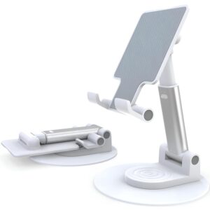 Elfora 360° Rotating Mobile Phone Stand | Foldable, Height & Angle Adjustable Phone Holder for Desk | Portable & Stable Design | Compatible with iPhone, Samsung, Vivo, Oneplus & All Smartphones(White)