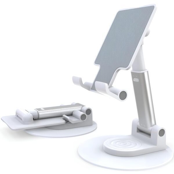 Elfora 360° Rotating Mobile Phone Stand | Foldable, Height & Angle Adjustable Phone Holder for Desk | Portable & Stable Design | Compatible with iPhone, Samsung, Vivo, Oneplus & All Smartphones(White)