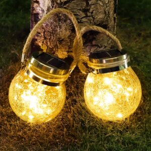 Epyz Solar Light Outdoor Garden Home Waterproof Hanging Crackle Jar Light for Party Christmas Decoration Lights [ Pack of 2, Warm Yellow Light,20LED ]