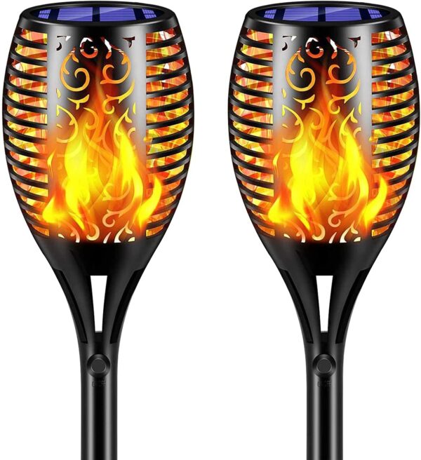 Epyz Solar Light Outdoor Waterproof Flickering Flame Mashaal Lamp 96 Led Auto On/Off for Yard Garden Party and Festival Decoration [ Pack of 2, Warm Yellow ], ABS Plastic